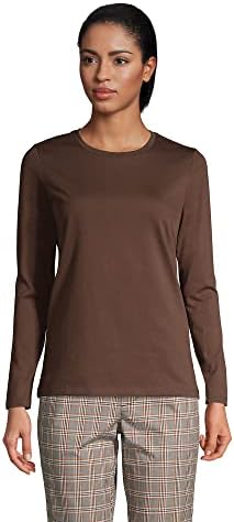 Lands' End Women Relaxed Supima Long Sleeve Crew Rich Coffee Regular Large