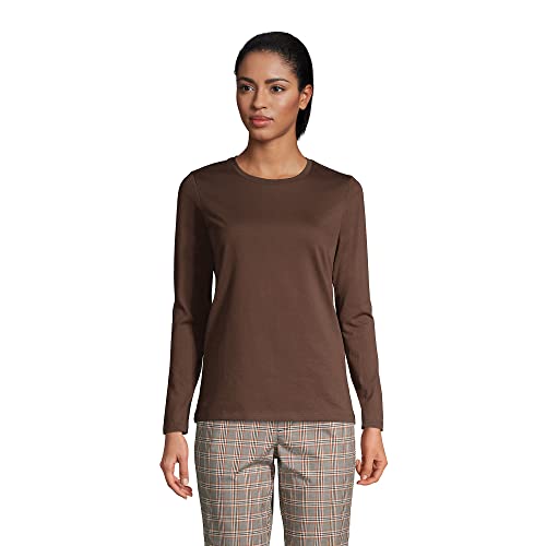 Lands' End Women Relaxed Supima Long Sleeve Crew Rich Coffee Regular Large #TOP2