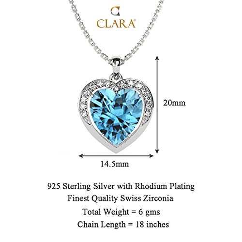 Clara 925 Sterling Silver Sky Blue Heart Pendant Earring Chain Jewellery Set | Rhodium Plated, Swiss Zirconia | Gift for Women & Girls - Image 5