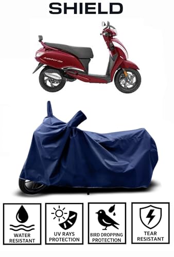 Image of Shield Heavy Duty Scooty Cover for Tvs Jupiter 125 | All-Season, Tear-Proof Fabric | with Side Mirror Pocket & Buckle Belt | Tvs Jupiter 125 Scooty Cover (Blue)