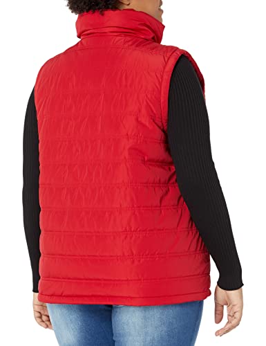 Calvin Klein Women's Plus Size Funnel Neck Quilted Drawstring Hoodie Everyday Vest, Rouge, 2X #TOP1