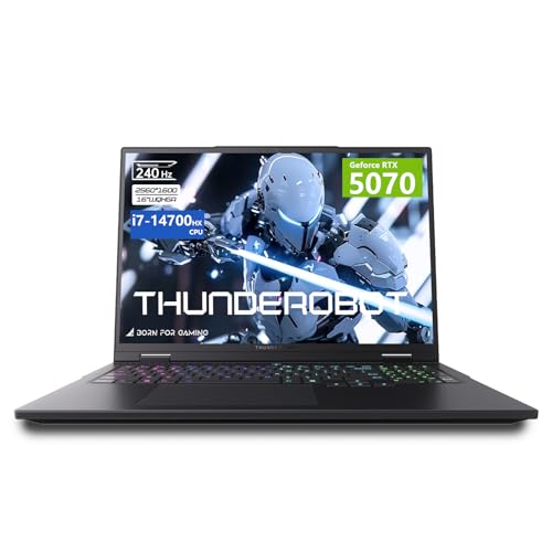 Thunderobot Radiant 16 Gaming-Laptop, Intel i7-14700HX, RTX 5070, Notebook, 32 GB DDR5, 1 TB SSD, 16' QHD+ 240Hz Display, 8 GB GDDR7, Win11 Pro, Effiziente Kühlung, E-Sport, Videobearbeitung, Schwarz