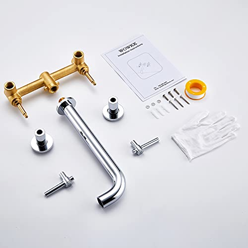 Wowkk Tub Filler Wall Mount Tub Faucet Chrome Brass Bathroom Bathtub Faucets With 2 Handles #TOP5