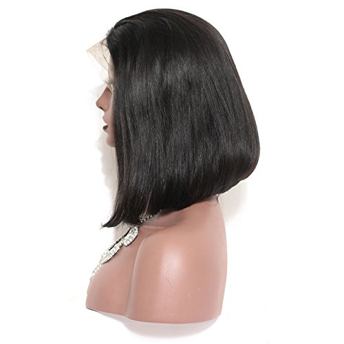 Silky Straight Short Malaysia Virgin Human Hair Lace Front Wig Blunt Bob Cut Free Part with Baby Hair for Black Women (10"130%)