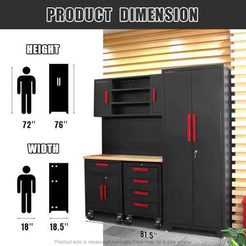 6-Pcs Garage Storage Cabinet System: Workshop Set with Steel Cabinet Drawers, Rolling Chest, Workbench, Pegboard for Tool Organization