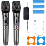 kh UHF Wireless Microphone System – Dual Handheld Cordless Dynamic Mics with Rechargeable Receiver, Long Range, Clear Sound for Karaoke, DJ, Singing, Wedding, Party, Stage & Public Speaking