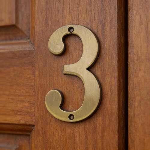 Solid Brass House Number Sign, 2.75 Inch (70mm) Metal Address Plaque for Mailbox, Apartment, Exterior Door, Number 3
