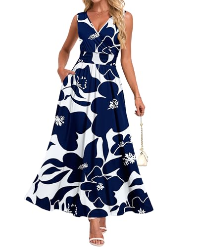 AUSELILY Summer Dresses for Women Sleeveless V Neck Midi Maxi