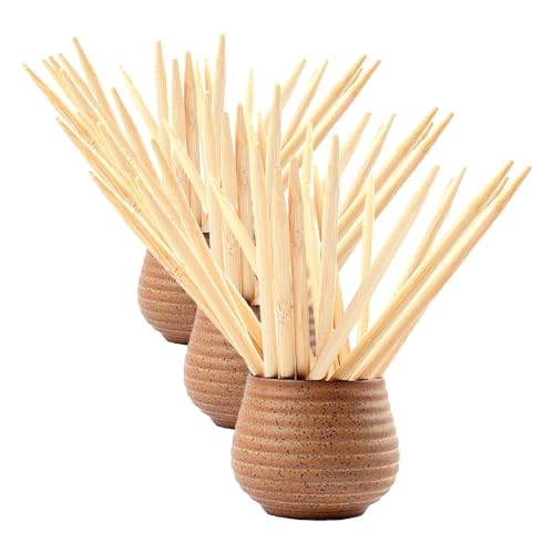Image of 7 inch Natural Bamboo Skewers For BBQ,Caramel and Candy Apple Sticks, Corn Dog,Corn Cob,Cookie,Lollipop,Kabob,Gril. 5mm Thick by Semi Point Styel (100 pcs) (Pack of 3)