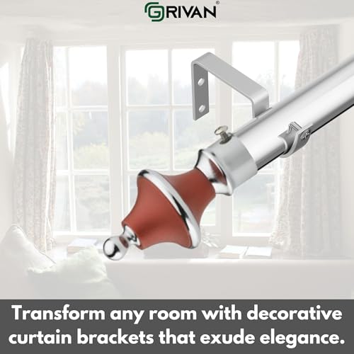 Image of GRIVAN Stainless Steel & ABS Curtain Bracket Parda Holder with Support 1 Inch Rod Pocket Finials Designer Door and Window Rod Support Fittings, Curtain Rod Holder (Pair of 3, Maroon)