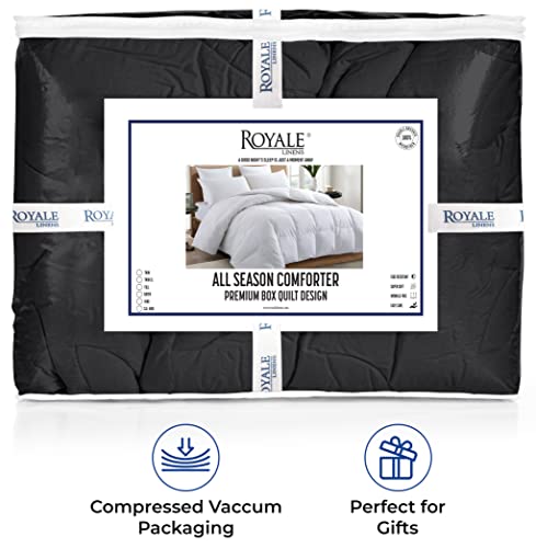 Image of ROYALE King Comforter - All Season Down Alternative Bedding Comforters- Lightweight Quilted Comforter with Corner Tabs- Soft Luxury Hotel Comforters- Box Stitched Duvet Insert (King, Black & Grey)