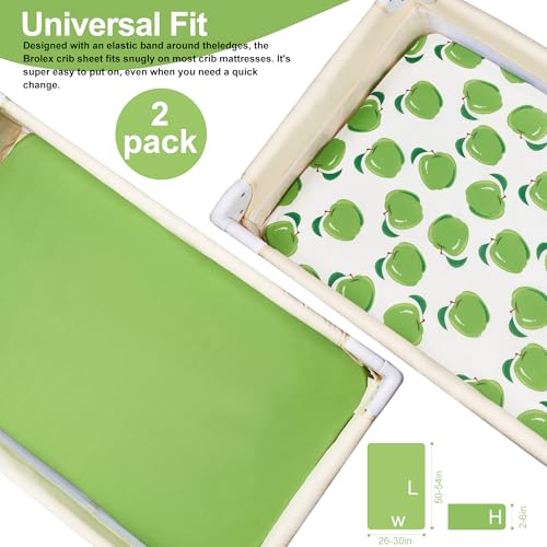 Image of TILLYOU Mini Crib Sheets Fitted 2 Pack, Pack and Play Sheets for Toddler Mattress, Soft and Breathable 38 inchx 24 inch Pack n Play Mattresses Cover, Green Apple & Fruit Green
