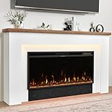 Weyderk 62' Electric Fireplace with Mantel, TV Stand with 42' Insert, 15 LED Colors & 12 Realistic 3D Flame Effects, Remote Control, 1-8h Timer, 62–82℉ Adjustable Thermostat, 5100 BTU Heater, White