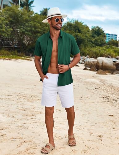 Image of COOFANDY Mens Cuban Guayabera Shirt Short Sleeve Button Down Shirts Summer Beach Vacation Shirts