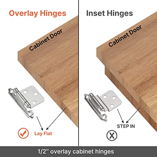 10 Pairs (20 Units) Homdiy Brushed Nickel Cabinet Hinges Self Closing Hinges, 1/2 Inch Overlay Cabinet Door Hinges Satin Nickel Hinges Kitchen Cabinet Hinges With Door Bumpers #TOP2