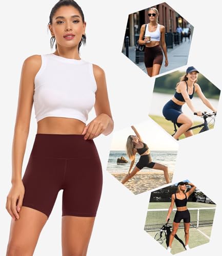 wirarpa Womens Buttery Soft Biker Shorts High Waisted Lounge Workout Yoga Shorts 6 inches Burgundy, XL Size — view 4