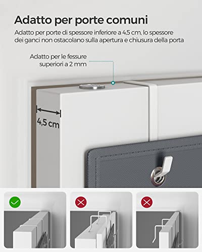 SONGMICS Portaoggetti da Appendere con 4 Tasche, Organizzatore da Porta e Parete, per Camera da Letto, Soggiorno, Ufficio, 12 x 33,5 x 100 cm, Grigio RDH04G - Immagine 5
