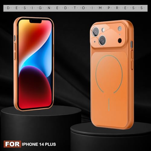 Image of SHINESTAR Premium Luxury Case Compatible with iPhone 14 Plus | Protective Back Cover with Camera Lens Safety | Wireless Charging Support | Slim Fit Durable Design | Enhanced Grip Protection Orange