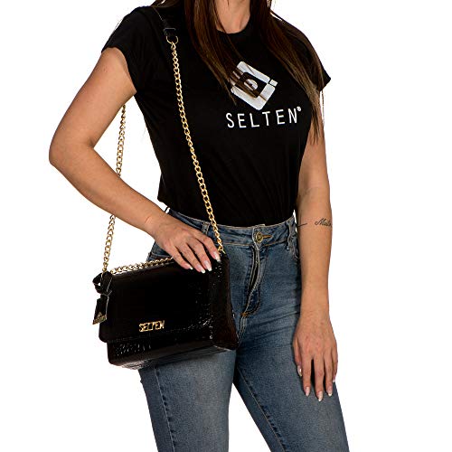 Kit Bolsa Feminina Lateral Croco Com Carteira Preta Selten