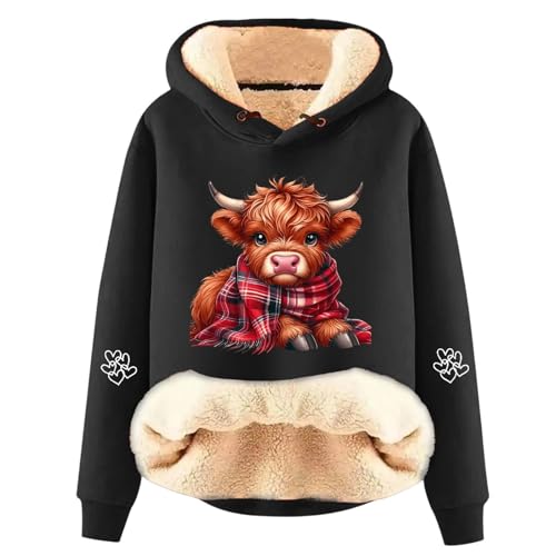 Sweat à capuche imprimé vache en polaire pour femme confortable et chaud