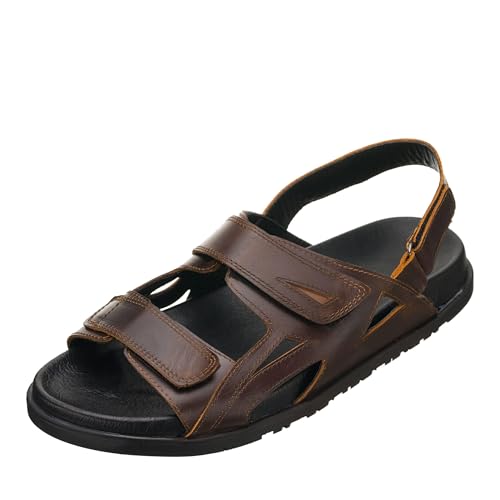 DALGALA Men's Brown Leather Big Size Wide Fit Sandals Summer Shoes