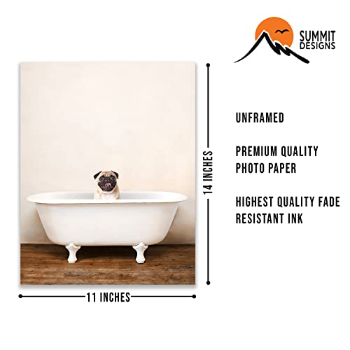 Summit Designs Pug Bathroom Art Poster Print - Funny Cute Unique Bathroom Bathtub Dog Puppy - Single (11X14) Inch Unframed Photos - Pug Wall Decor, Pug Wall Art, Pug Art, Pug Print Picture #TOP1