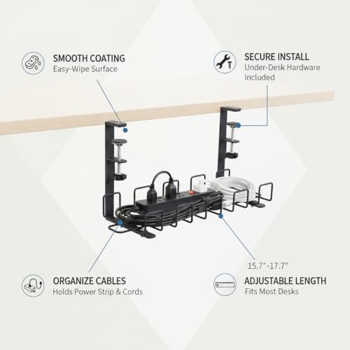 Bandeja de Gestión de Cables Bajo Escritorio, Cesta de Alambre de Acero Inoxidable para Organización de Regletas, Negro miniatura 5