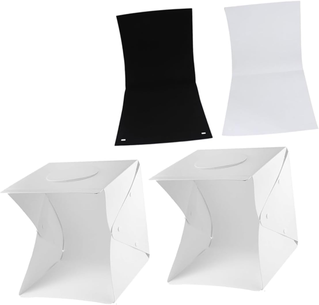 Portable 30cm LED Photo Light Box Kit with Soft Diffused Lighting, 2 LED Strips, Black and White Backdrops for Product Photography and Studio Shooting