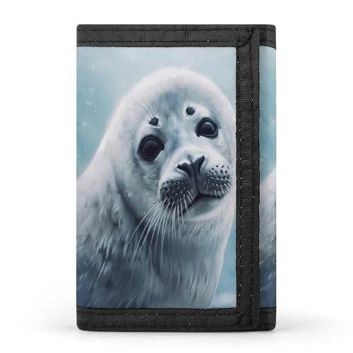 HJKBCV Harp Seal Schilderen Behang Trifold Portemonnee Creditcard Portemonnee Draagbare Outdoor Sport Portefeuilles Pocket Coin Portemonnee met ID Venster voor Mannen Vrouwen, stijl, One Size, Stijl,