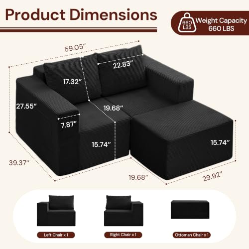 Sectional Couches for Living Room, Boneless Couch with Ottoman,…