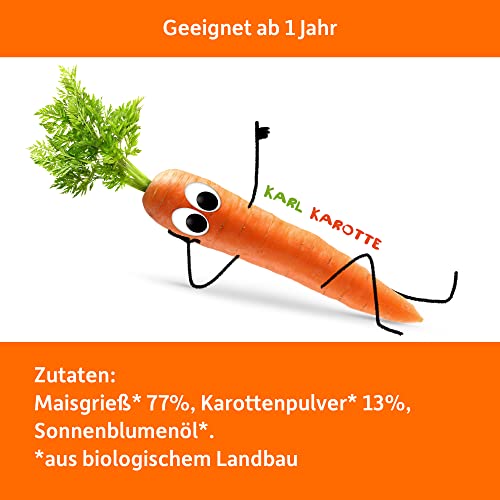 FRECHE FREUNDE Bio Knusper-Flips Karotte, Snack mit Mais, ohne Zuckerzusatz, Knabberzeug für Kinder und Babys ab 1 Jahr, vegan, 9er Pack (9 x 30g)