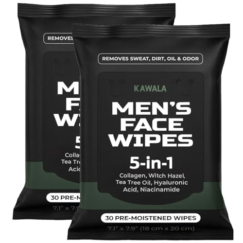 KAWALA Men's Face Wipes, 2-Pack