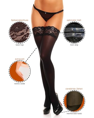 Micro 60 Plus Size Stay-Up Stockings – Opaque, Soft Microfiber, Wide Thigh Fit, Elegant Matte Look – Black3