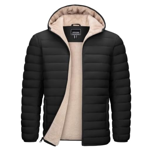 TACVASEN Puffer Jacket Men Winter Jackets Sherpa Lined Down Coats Black M