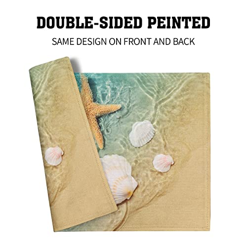 Seashell Starfish Placemats Set Of 4 Washable Linen Beach Place Mats 12X18Inch Ocean Blue Table Mats For Dining Table Farmhouse Kitchen Decor #TOP4