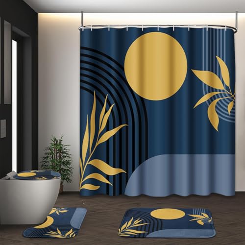 Tayney Boho Bathroom Sets with Shower Curtain and Rugs, Set of 4 Abstract