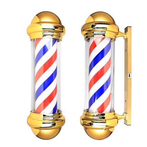 BARBERPLAN Barber Light Pole LED Light Source, Upper Luminous, Wall Mount Red Blue and White Barbershop Rotating Light Fixture,Classic Signs for Hair Salon(Gold)