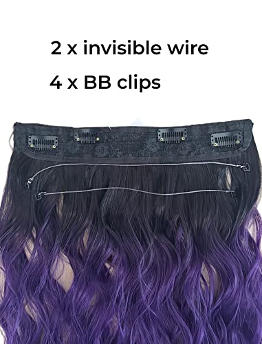 Lk Bunana Long Wavy Invisible Wire Hair Extensions Ombre Black Purple Clip In Hairpiece 20 Inches For Women (20 Inch, Ombre Black To Purple) #TOP4