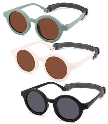 Image of NULOOQ Bendable Polarized Baby Sunglasses with Strap Round Flexible for Infant Newborn & Toddler Age 0-24 Months