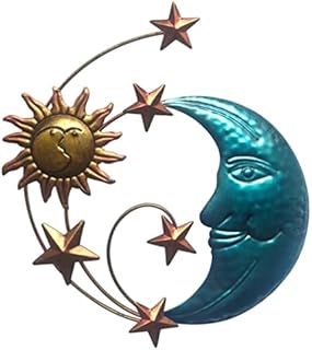 Toyvian Mosaic Crescent Moon and Sun Moon Sun Stars Wall Decor Metal Moon Sun Stars Wall Hanging Wall Art Sculpture Decor for Indoor Outdoor ( Mixed Color )