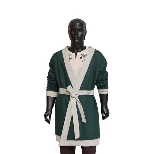 Norse Alley Viking Wool Coat, 100% Wool, Includes Herringbone Belt, Ideal for LARP, SCA, Reenactments, Historical Costumes (Green, M/L)