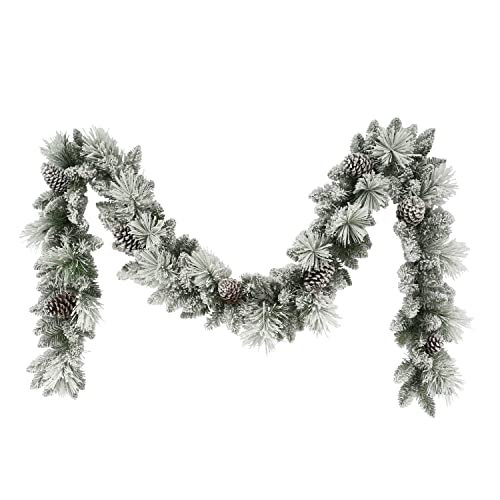 9 ft x 10 in Flocked Berkshire Spruce Garland, 170 Tips, Pine Cones by Puleo International - Used condition - US$18.44