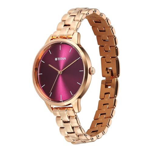 Image of Titan Neo Quartz Analog Maroon Dial Rose Gold Metal Strap Watch for Women