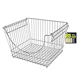 Smart Design Stacking Baskets with Handles - Set of 2 Large - Steel Metal Wire - Fruit Produce and Vegetable Safe Storage Bin Organizer - Pantry Counter Stand Rack - 12.5 x 8.5 Inch - Chrome