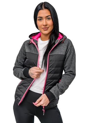 Preisvergleich Produktbild BOLF Damen Übergangsjacke Steppjacke Reißverschluss Outdoorjacke Schuljacke Classic Hoodie Freizeitjacke Herbst Style J.STYLE KSW4002 Schwarz L [D4D]