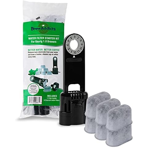 Brew Addicts Water Filter Starter Kit Replacement for Keurig 1.0, 6 Pods & 1 Filter Holder - Coffee Makers Water Filter Cartridges Kit Compatible with Classic Brewers, Black Cover