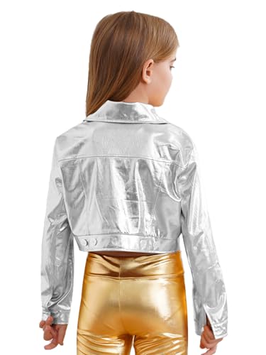 easyforever Kids Girls Shiny Metallic Biker Motorcycle Jacket Long Sleeve Hip Hop Jazz Street Dance Coat Outwear2