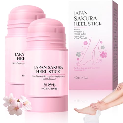 2PCS Japan Sakura Foot Heel Stick Japan Sakura Heel Balm for Dry Cracked Cracked Heel Repair Stick for Dry Cracked Feet & Heels Deeply Moisturize & Soften Feets for Hands Heels Elbows Knees and More