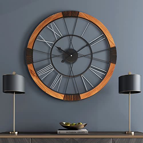 Large Wall Clock, Metal Vintage Farmhouse Roman Numerals Clocks, 21 Inch Silent Wall Clocks Battery Opareted, Oversized Solid Wood Decorative Rustic Wall Clock For Living Room/Kitchen Wall Decor #TOP6
