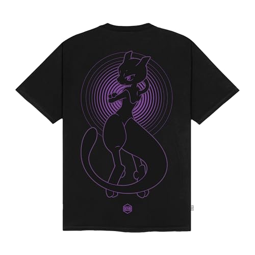 Dolly Noire Pokémon Maglietta MewTwo, Nero - Unisex, Tshirt 100% Cotone, Collezione Ufficiale (IT, Testo, L, Regular, Regular)